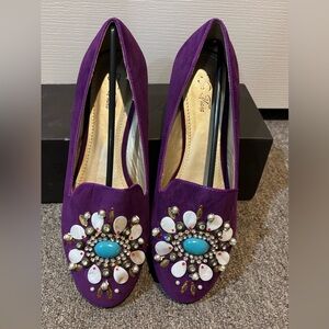 Vigo Fiore Purple Sueded Embellished Ballet Flats New NIB Sz 10